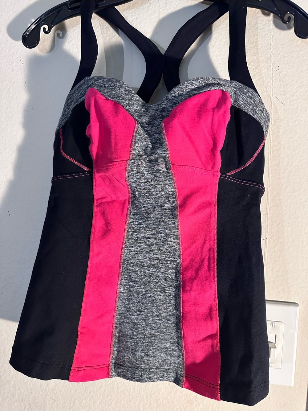 bebe Black, Pink & Gray Colorblock Tank Top